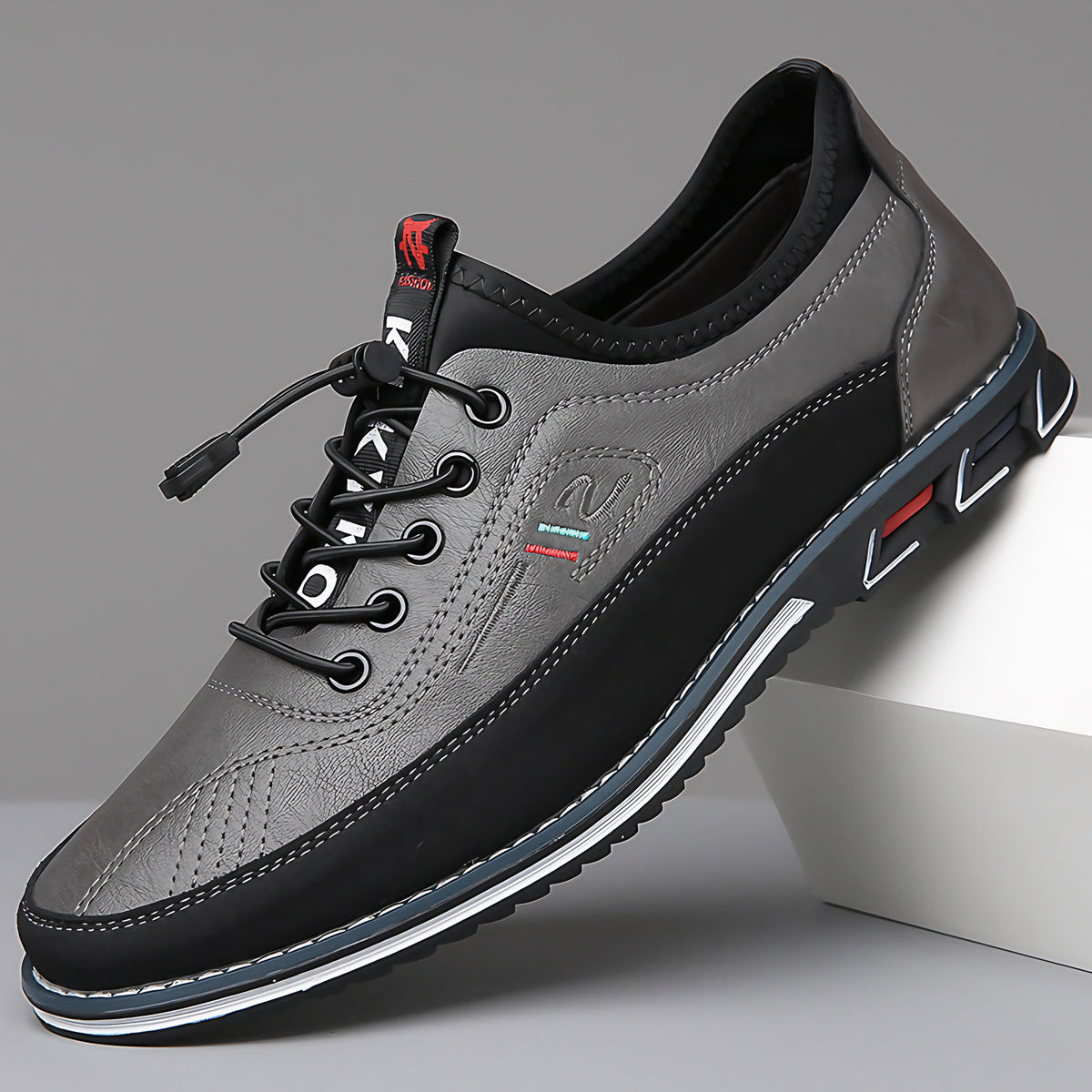 Chaussures Oxford homme à bout rond, semelle plate, cinq coloris, gris