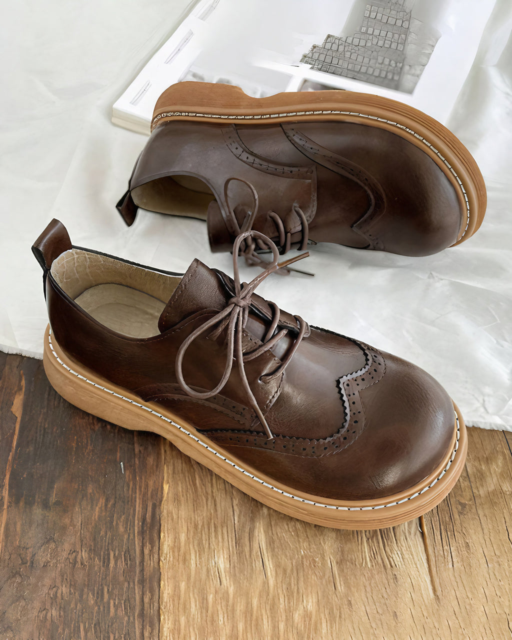 Chaussures Oxford femme rétro, coutures classiques, quatre coloris