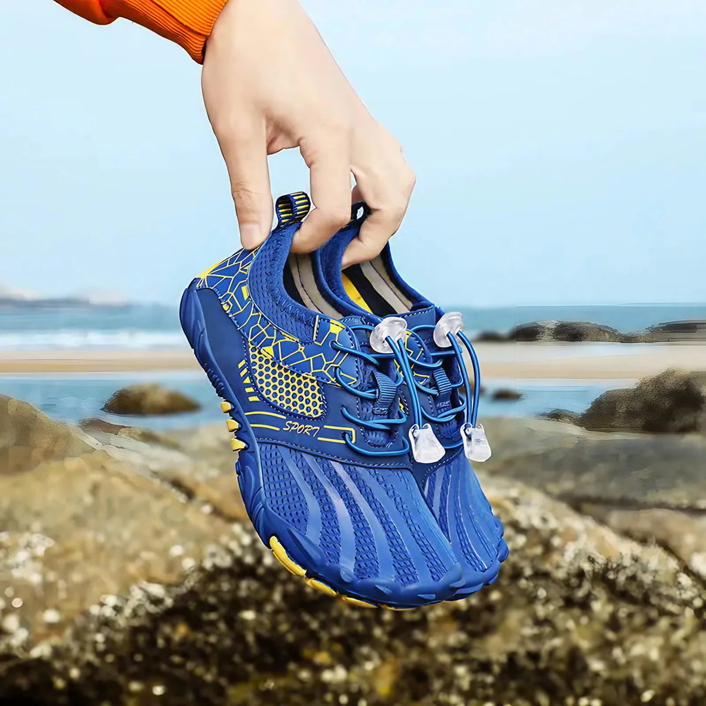 Chaussures pieds nus enfant, semelle souple antidérapante, bleu