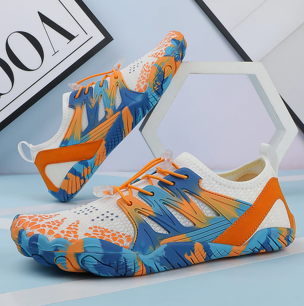 Chaussures pieds nus homme à lacets, bicolores, du 37 au 44, bleu et orange