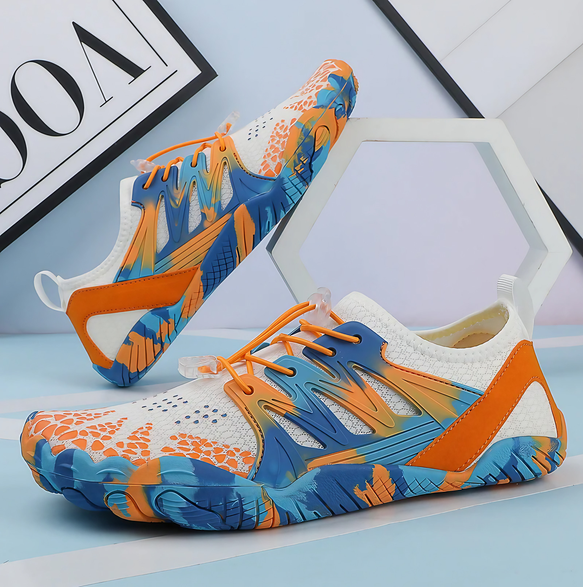 Chaussures pieds nus homme à lacets, bicolores, du 37 au 44, bleu et orange