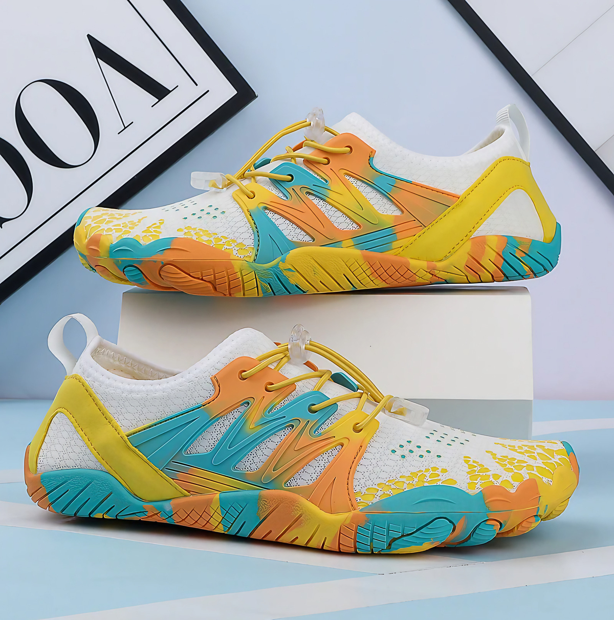 Chaussures pieds nus homme à lacets, bicolores, du 37 au 44, jaune et bleu