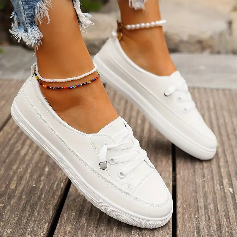 Chaussures plates femme blanches, semelle intérieure rembourrée
