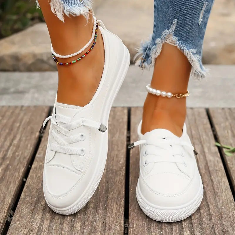 Chaussures plates femme blanches, semelle intérieure rembourrée