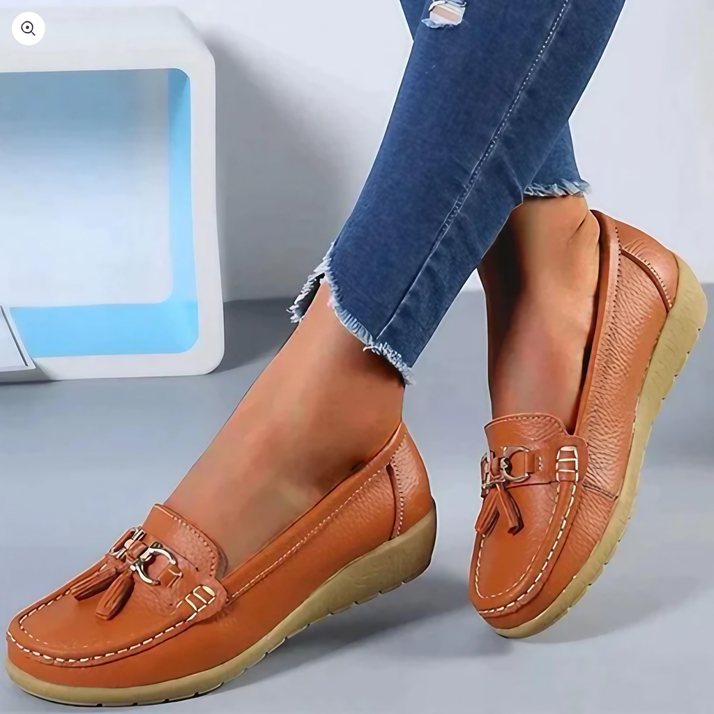 Chaussures orthopédiques femme plates, maintien de la voûte plantaire, marron