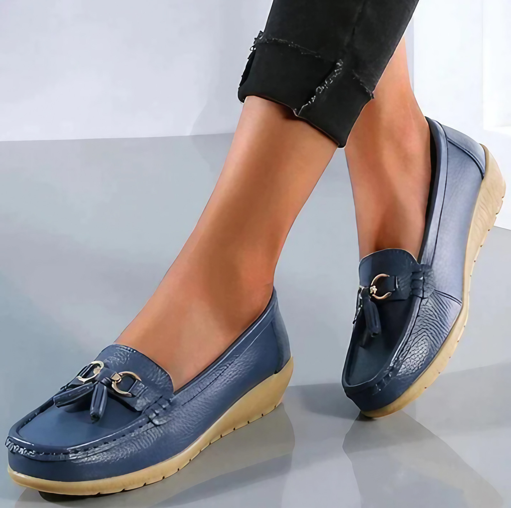 Chaussures orthopédiques femme plates, maintien de la voûte plantaire, bleu foncé
