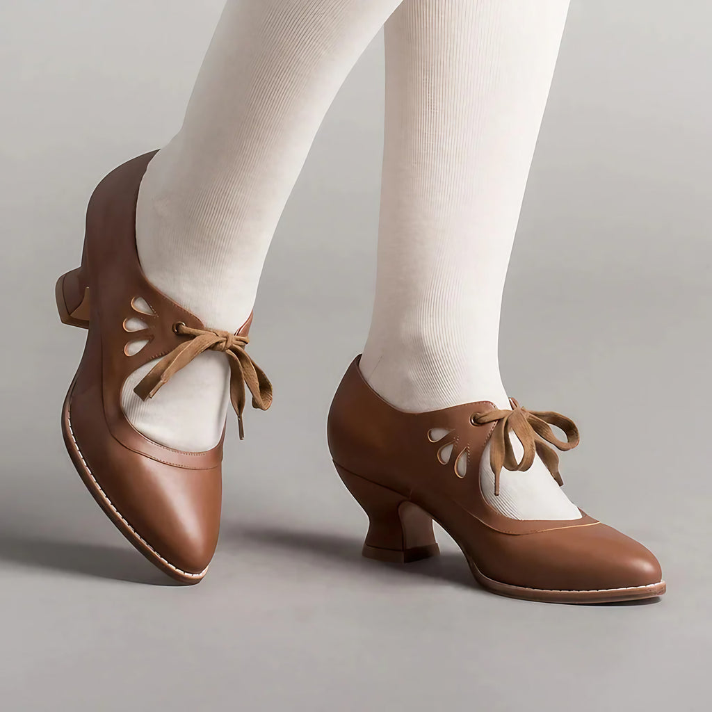 Chaussures rétro femme à petit talon, cinq coloris, du 35 au 42, marron