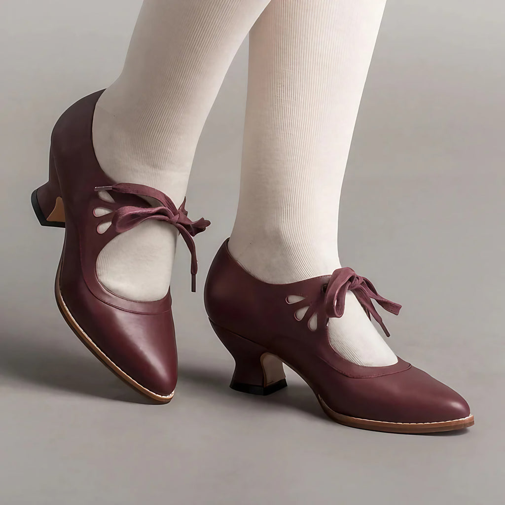 Chaussures rétro femme à petit talon, cinq coloris, du 35 au 42, rouge bordeaux