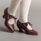 Chaussures rétro femme à petit talon, cinq coloris, du 35 au 42, rouge bordeaux