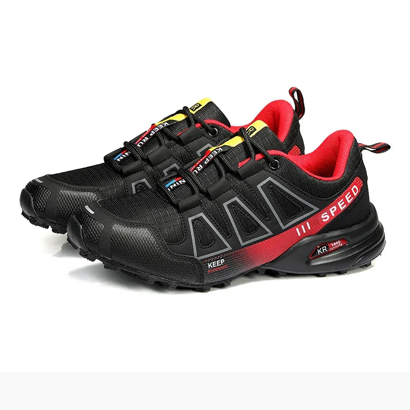 Chaussures orthopédiques de marche homme, semelle amortissante, noir et rouge