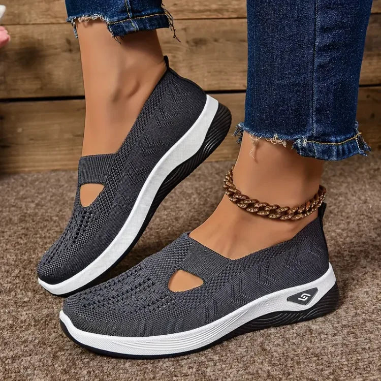 Chaussures confortables femme à enfiler, légères, neuf coloris, gris foncé