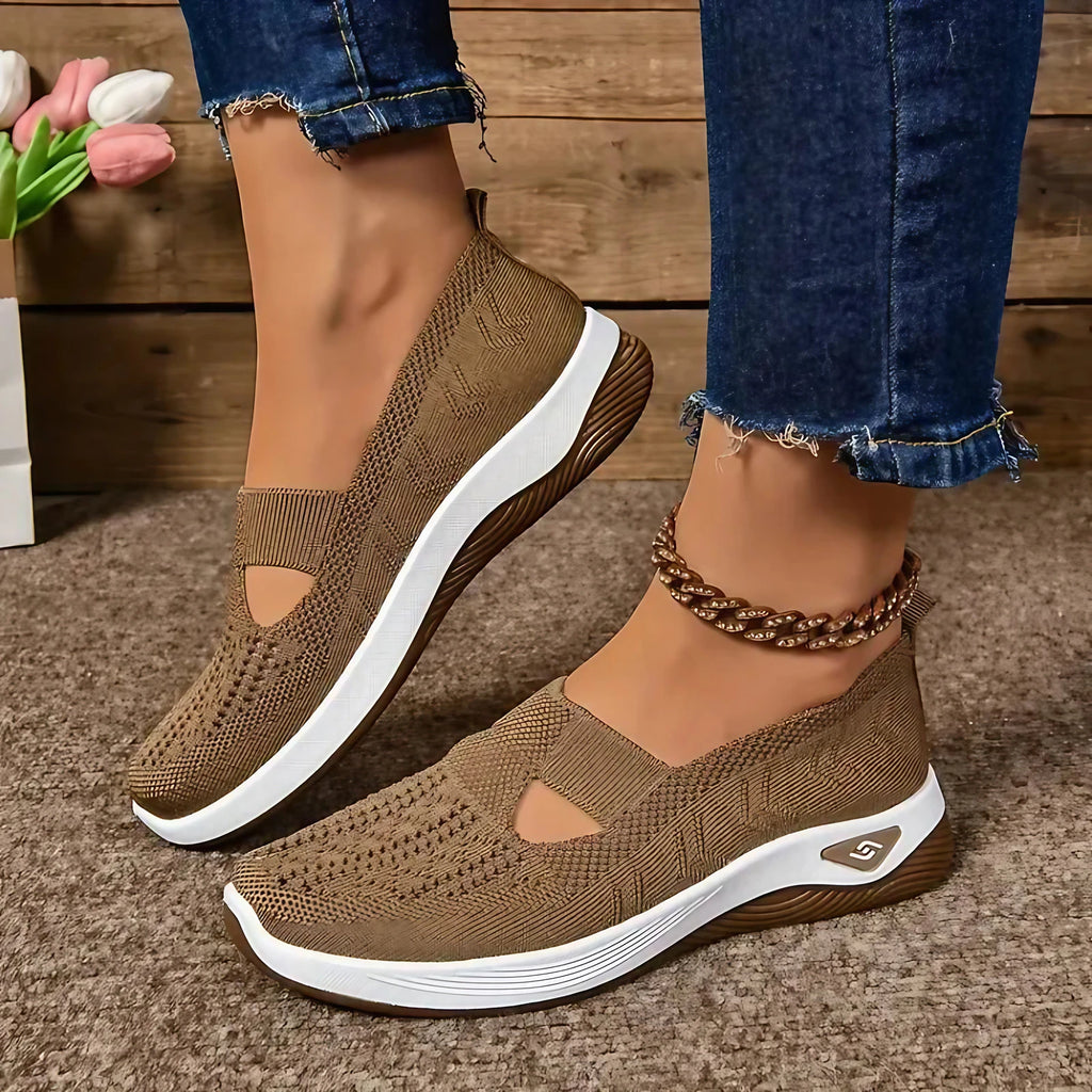 Chaussures confortables femme à enfiler, légères, neuf coloris, kaki