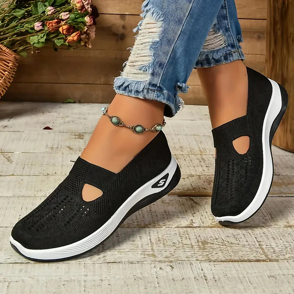 Chaussures confortables femme à enfiler, légères, neuf coloris, noir