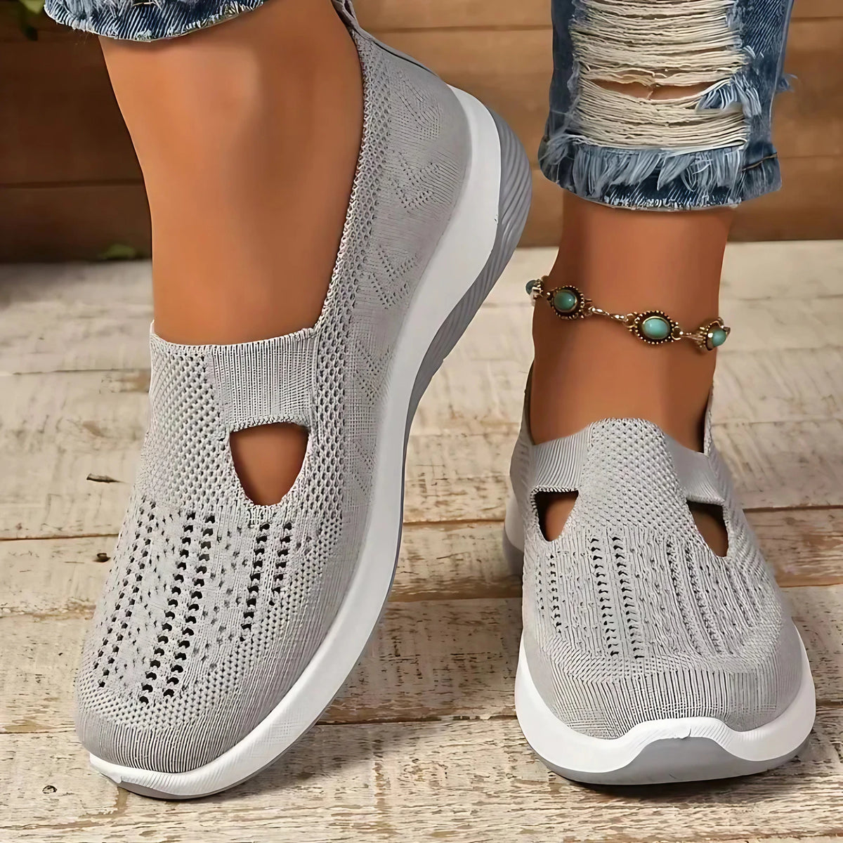 Chaussures confortables femme à enfiler, légères, neuf coloris, gris