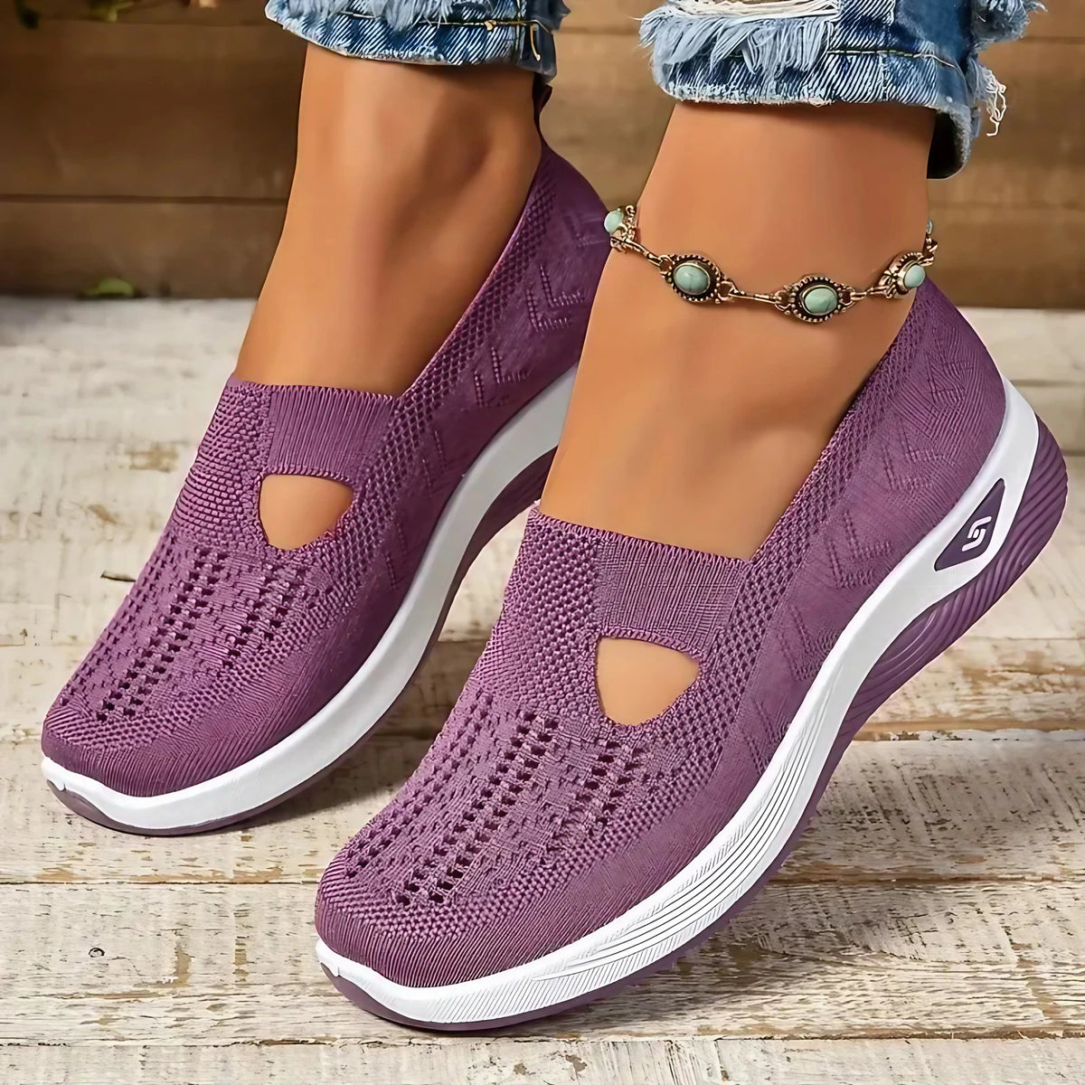 Chaussures confortables femme à enfiler, légères, neuf coloris, violet