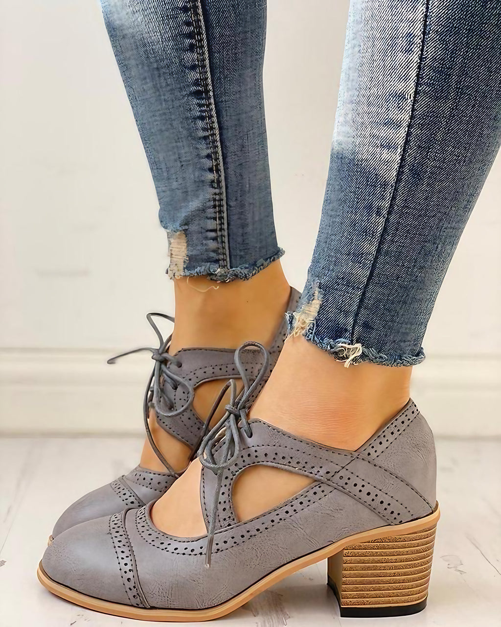 Chaussures à talons vintage femme, beige ou gris, du 35 au 43, gris