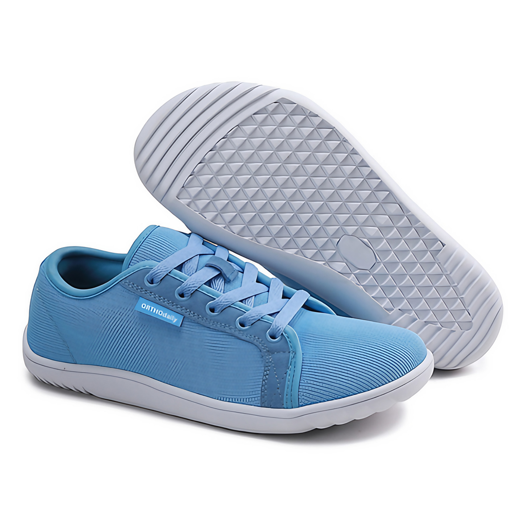 Chaussures zéro drop mixtes à chaussant large et lacets, bleu