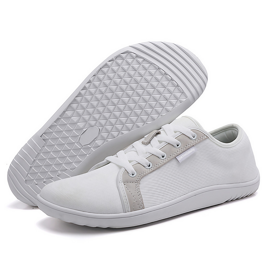 Chaussures zéro drop mixtes à chaussant large et lacets, blanc