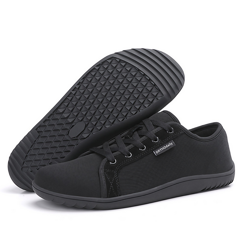 Chaussures zéro drop mixtes à chaussant large et lacets, noir