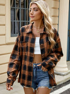 Chemise à carreaux femme, manches longues, huit coloris, caramel