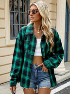 Chemise à carreaux femme, manches longues, huit coloris, vert foncé