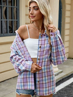 Chemise à carreaux femme, manches longues, huit coloris, lavande