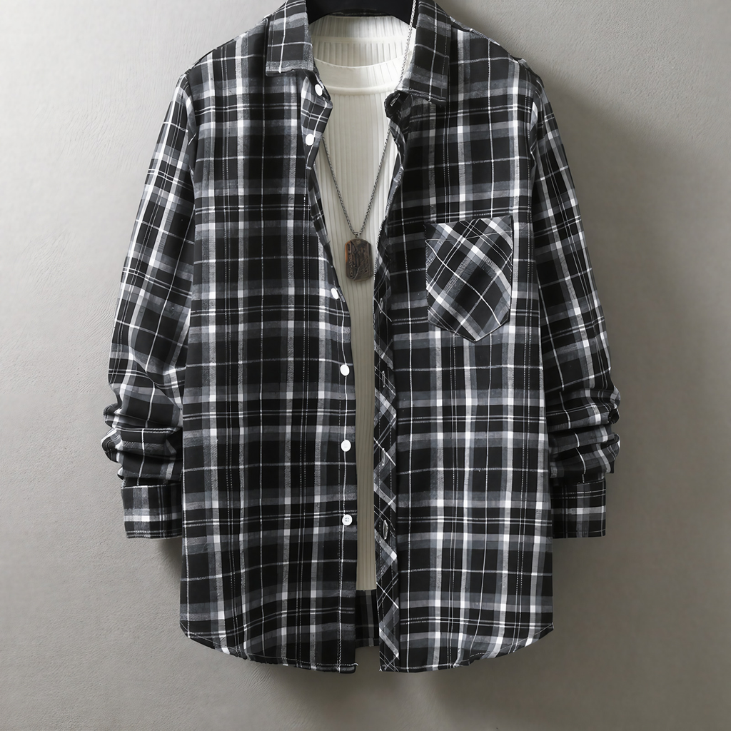 Chemise à carreaux homme, cinq coloris, du S au XL, noir