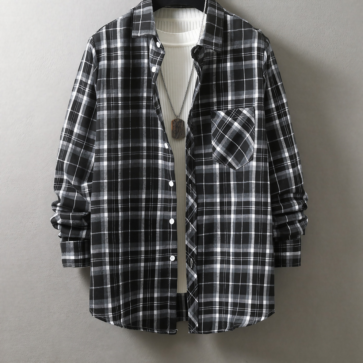 Chemise à carreaux homme, cinq coloris, du S au XL, noir