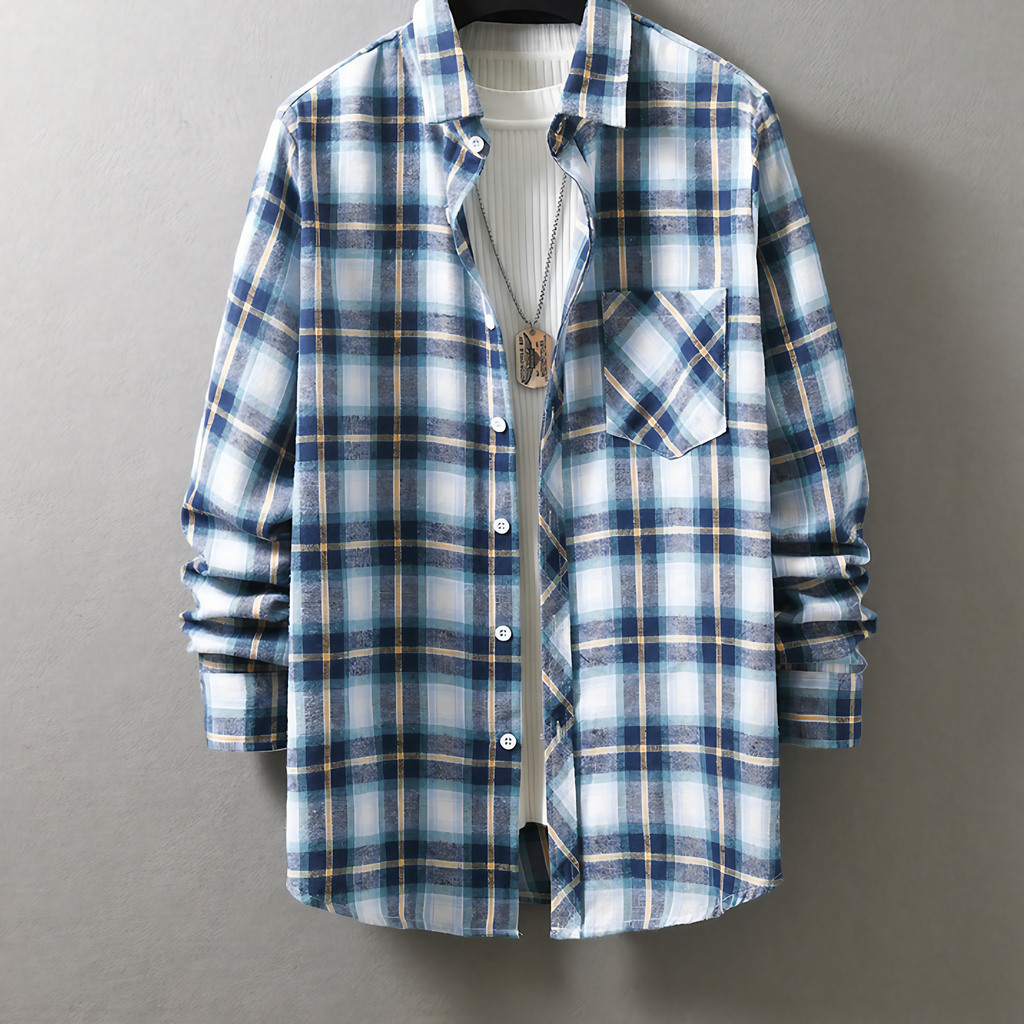 Chemise à carreaux homme, cinq coloris, du S au XL, bleu ciel