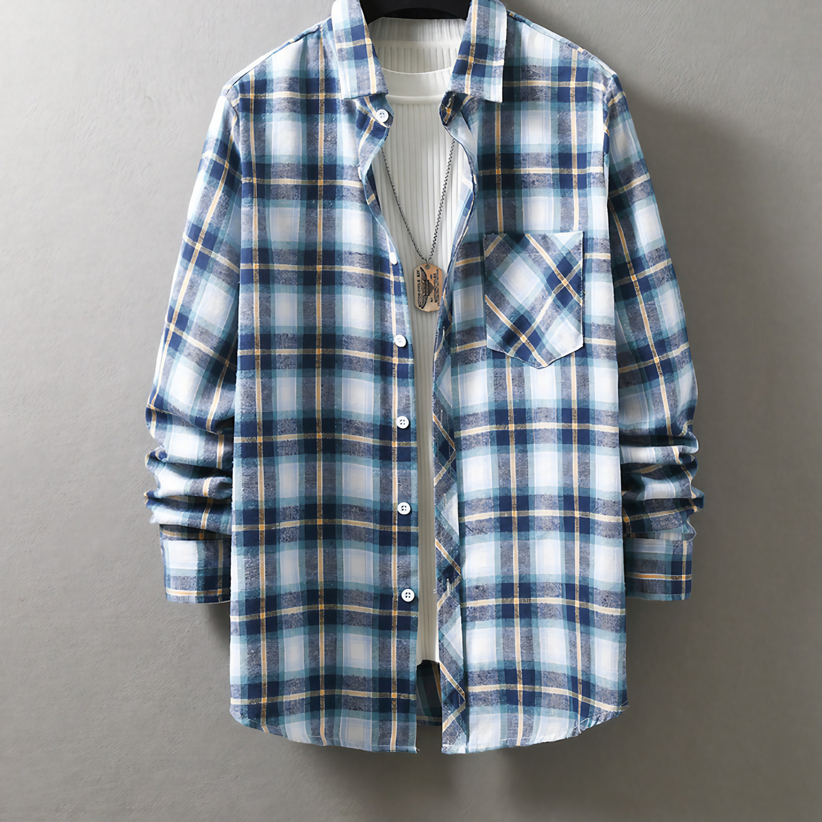 Chemise à carreaux homme, cinq coloris, du S au XL, bleu ciel