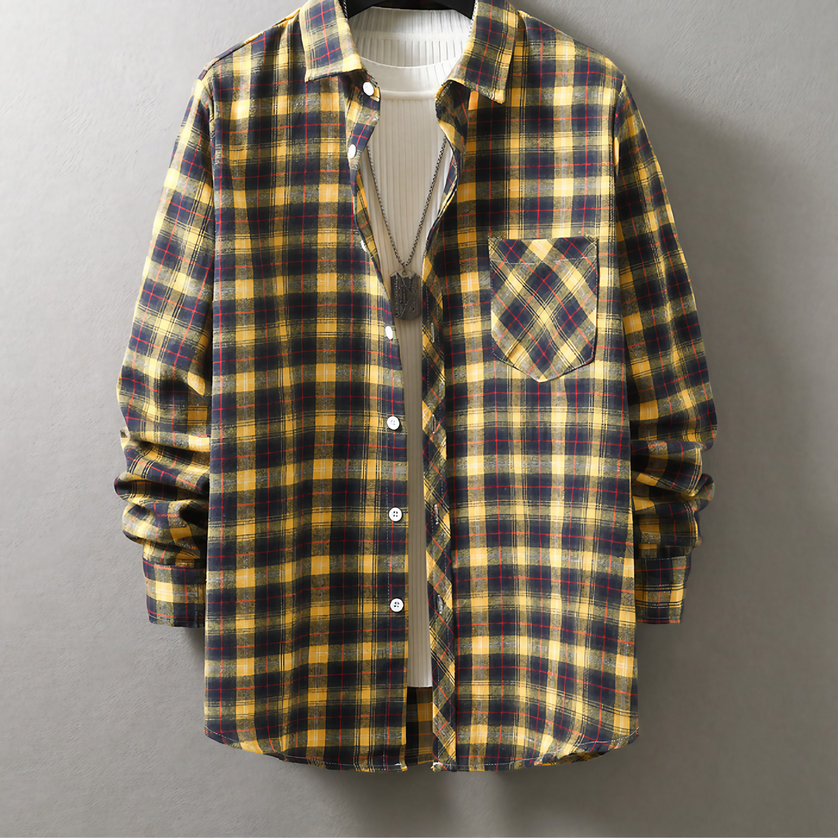 Chemise à carreaux homme, cinq coloris, du S au XL, jaune