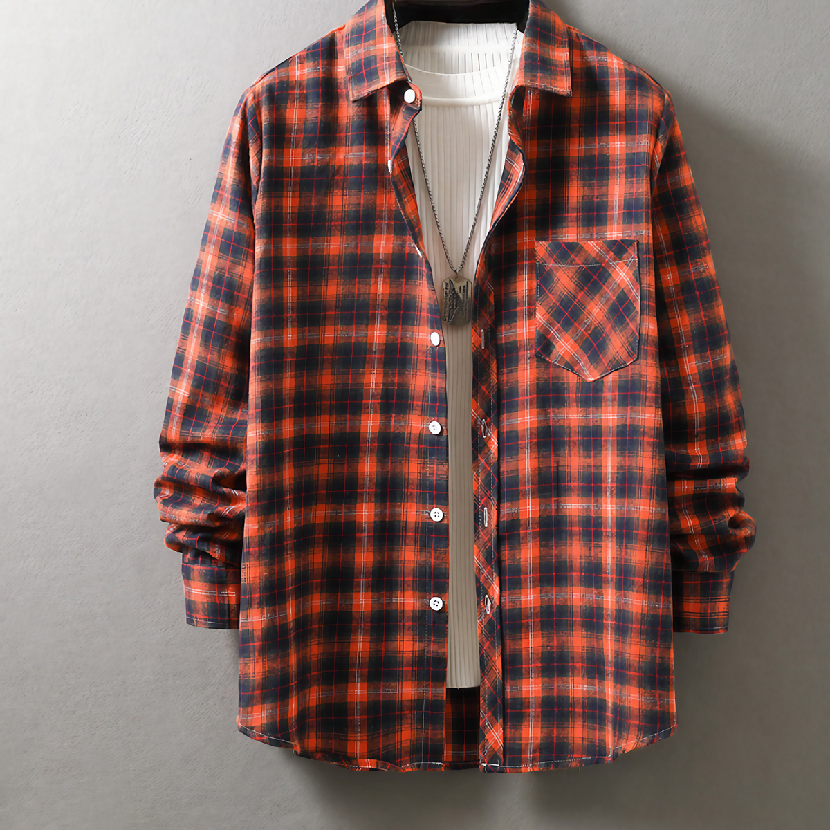 Chemise à carreaux homme, cinq coloris, du S au XL, orange