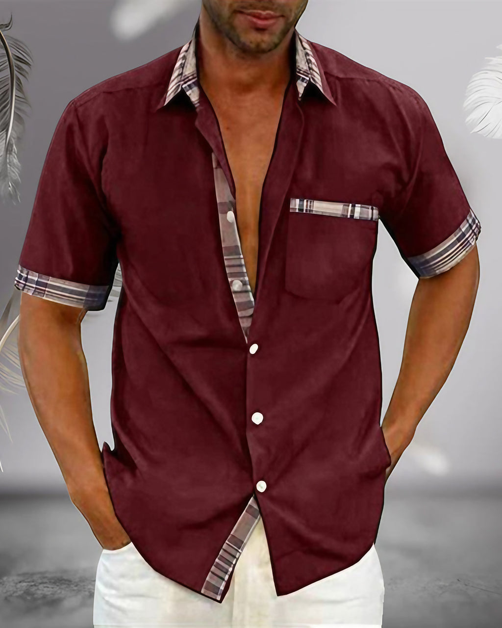 Chemise manches courtes homme coupe ajustée, neuf coloris, bordeaux