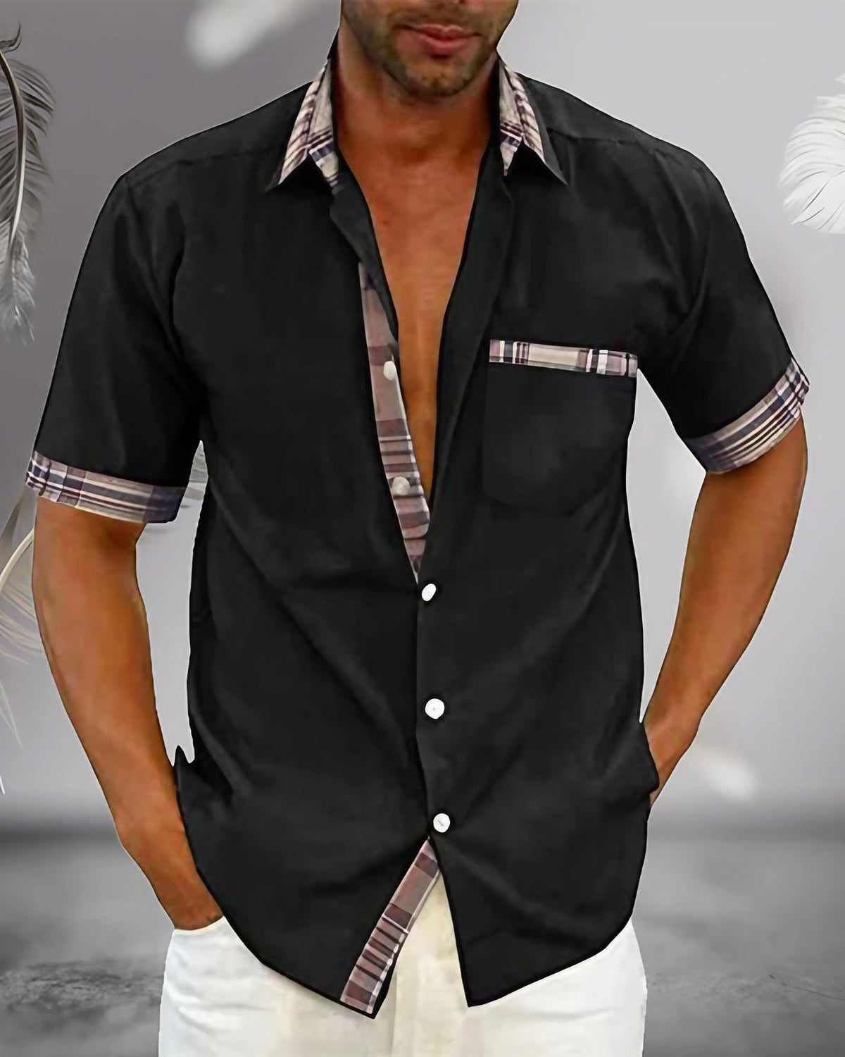 Chemise manches courtes homme coupe ajustée, neuf coloris, noir