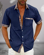 Chemise manches courtes homme coupe ajustée, neuf coloris, bleu marine