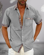 Chemise manches courtes homme coupe ajustée, neuf coloris, gris
