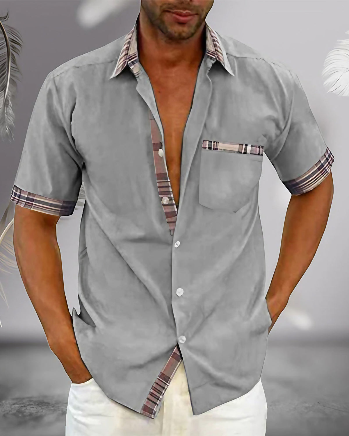 Chemise manches courtes homme coupe ajustée, neuf coloris, gris
