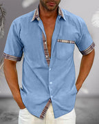 Chemise manches courtes homme coupe ajustée, neuf coloris, bleu clair