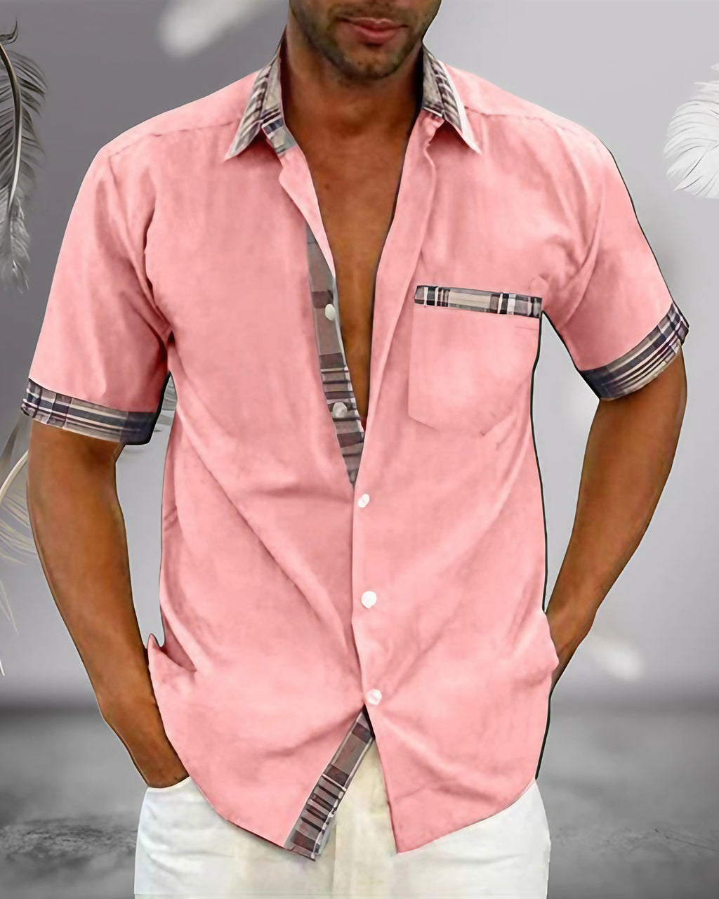 Chemise manches courtes homme coupe ajustée, neuf coloris, rose