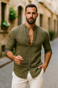 Chemise homme à manches 3/4, coupe fluide, sept coloris, vert