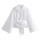Chemise ample femme à col polo, manches longues