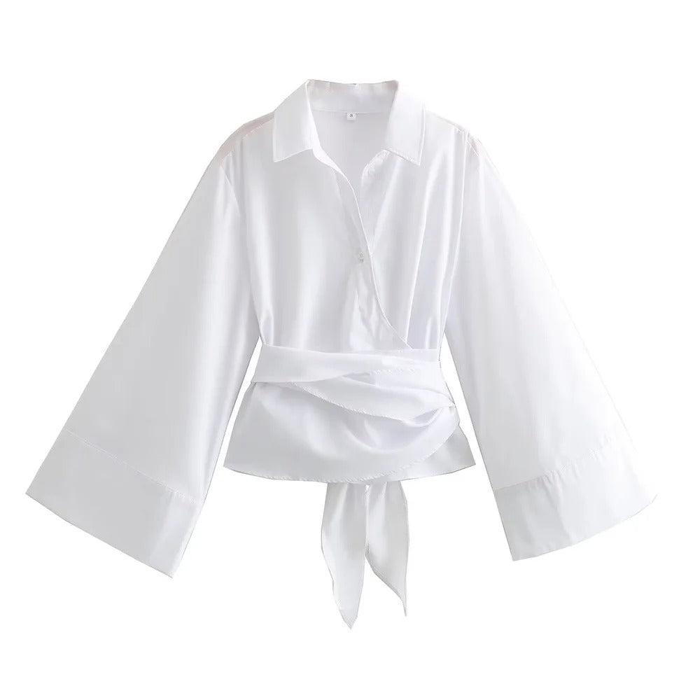Chemise ample femme à col polo, manches longues