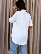 Chemise femme coupe ajustée, manches retroussables à pattes