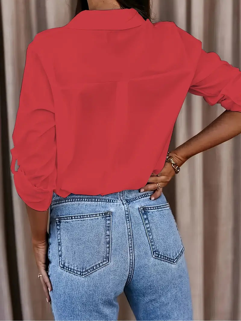 Chemise femme coupe ajustée, manches retroussables à pattes