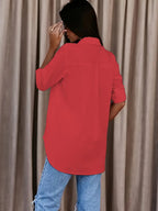 Chemise femme coupe ajustée, manches retroussables à pattes