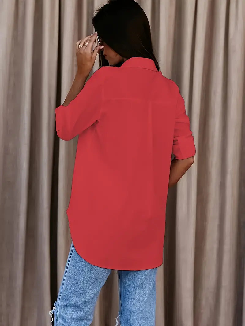 Chemise femme coupe ajustée, manches retroussables à pattes