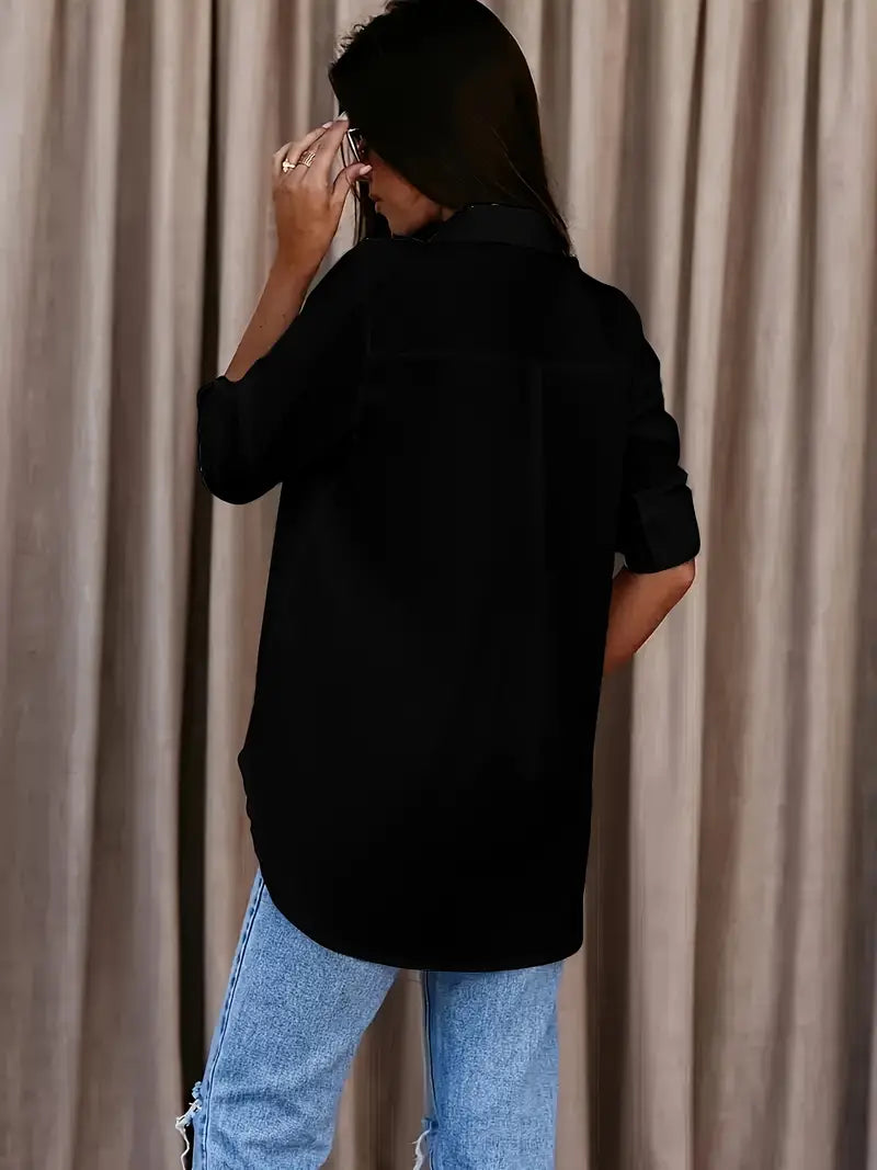Chemise femme coupe ajustée, manches retroussables à pattes
