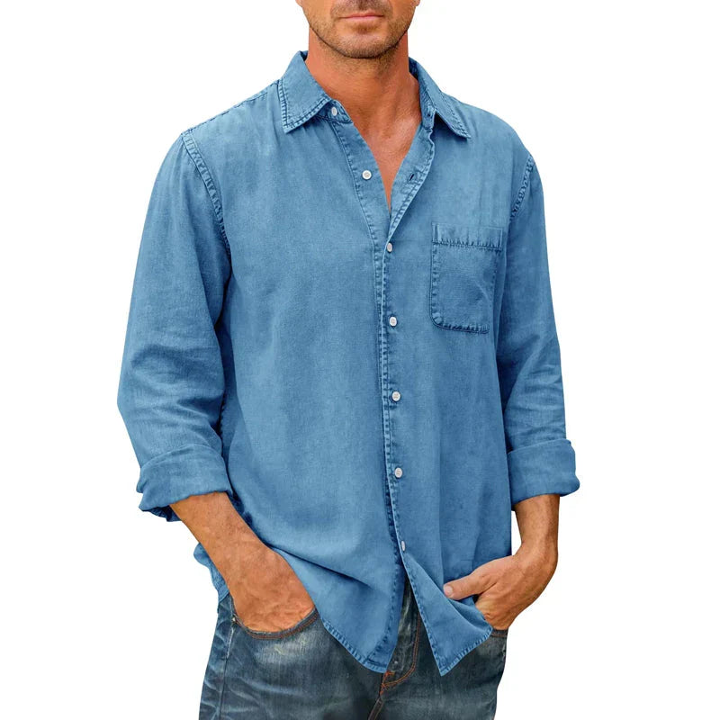 Chemise homme boutonnée coupe classique, cinq coloris, bleu