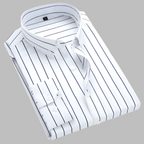 Chemise rayée homme à col boutonné, manches longues, blanc
