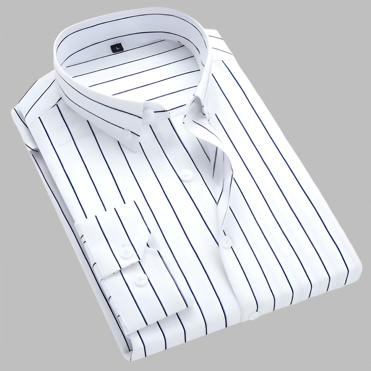 Chemise rayée homme à col boutonné, manches longues, blanc